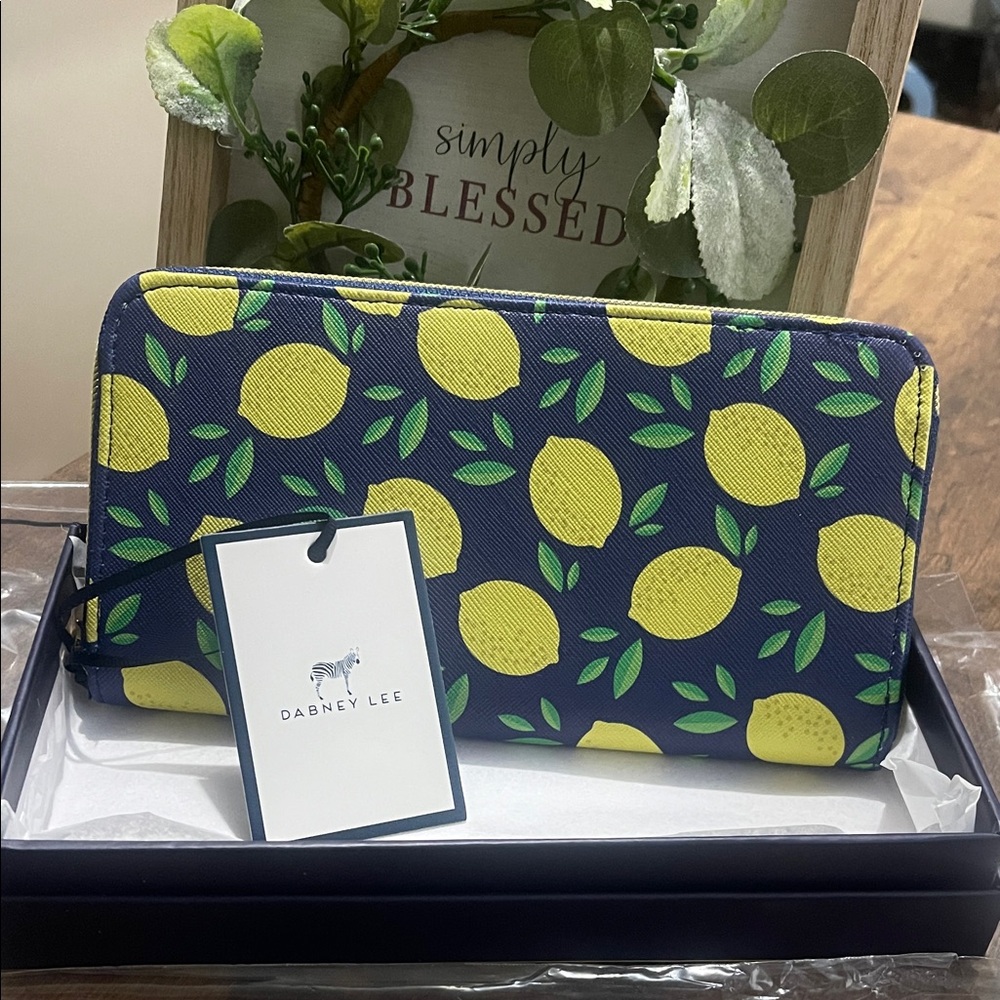 Dabney Lee Lemon Print Wallet in Blue and Yellow